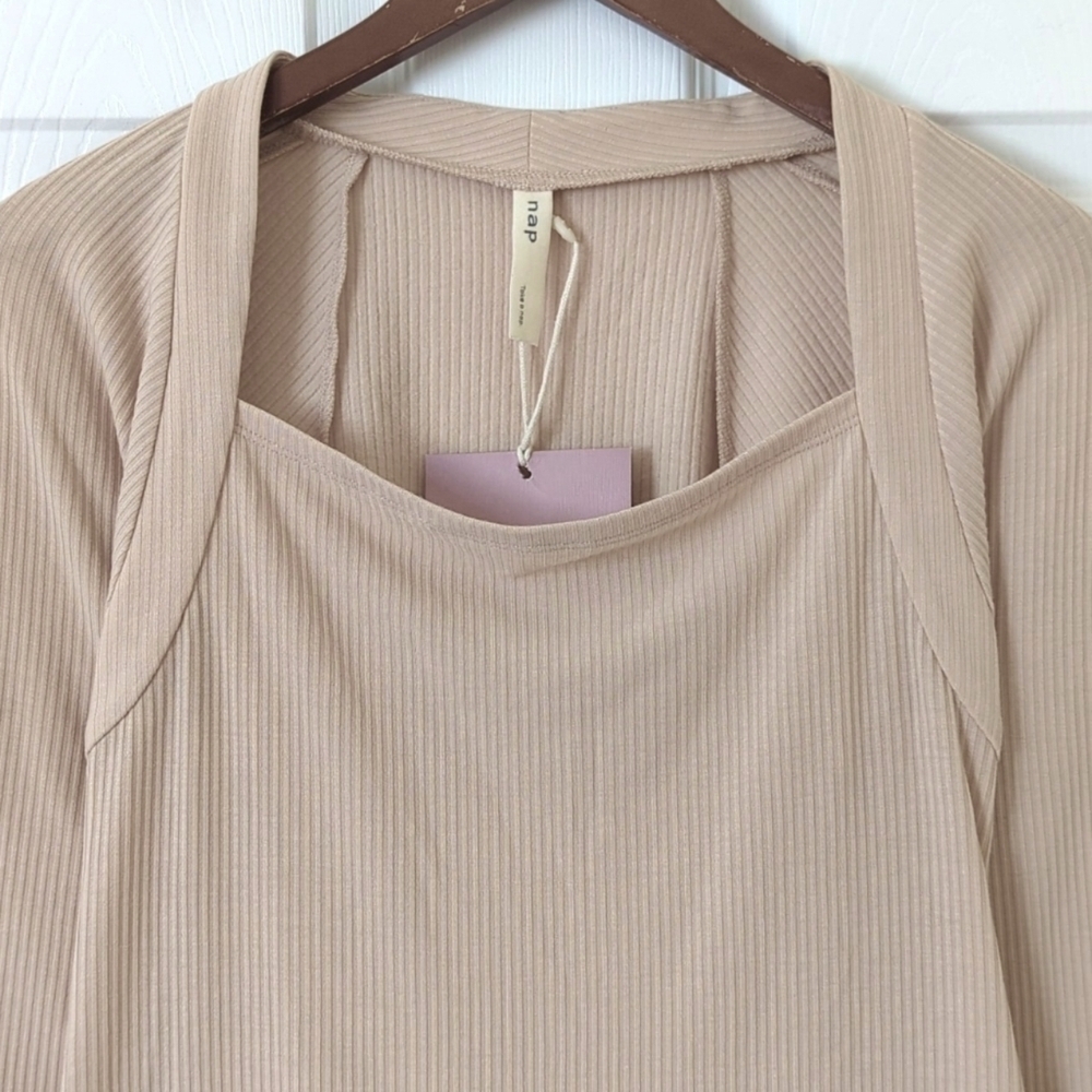 Nap Loungewear Ribbed Knit Bolero Square Neck Long Flared Sleeve Top Cream L — image 2 of 8